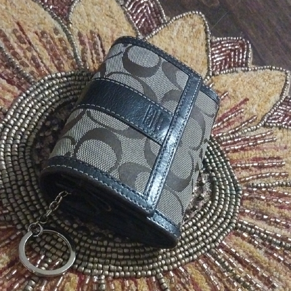Coach Brown and Black Signature Keychain Wallet